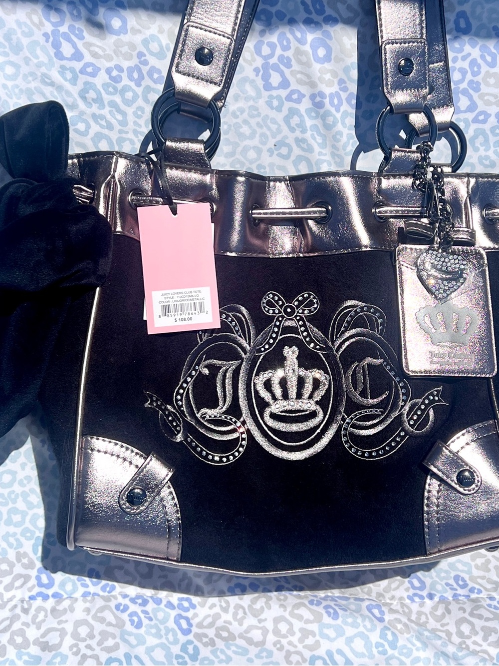 New Silver Black Juicy Couture Tote Bag Gunmetal Daydreamer Purse + Wallet